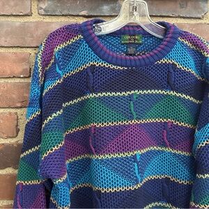 Vtg Colours By Alexander Julian Pullover Knit Sweater Multicolor -Medium 46 Bust